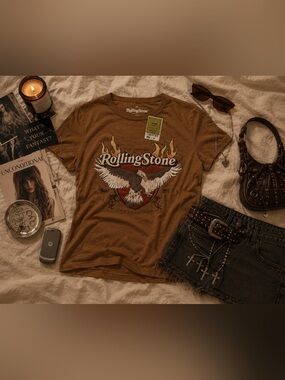 Rolling Stones Brown Shirt with Flame Graphics